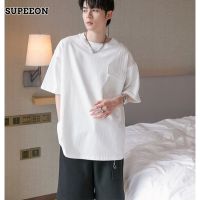 SUPEEON丨 เสื้อยืดคอทรงกลมแบบเรียบง่ายผู้ชายสีทึบหลวมแขนลำลองขาสั้น