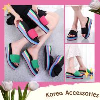 Korean? รองเท้าส้นตึกสีรุ้ง คาด 3 สี สายคาด 2แบบ(แบบสวม,แบบหูหนีบ) เบอร์ 36-40