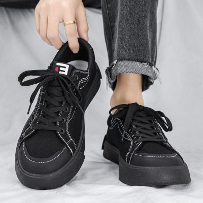 🏅 Canvas mens shoes 2023 new summer breathable casual sports all black cloth shoes Japanese trendy board shoes small black shoes