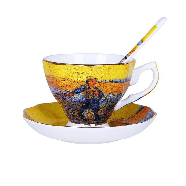 high-end-cups-van-gogh-art-ภาพวาดแก้วกาแฟ-starry-night-ดอกทานตะวัน-the-sower-irises-saint-remy-อาหารเช้าถ้วยชาคริสต์มาสของขวัญ