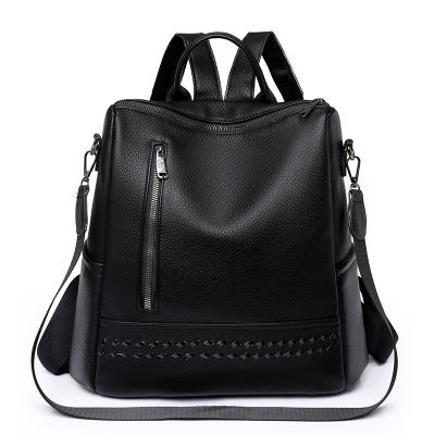Backpack 2023 New Street Fashion Womens Bag Pu Soft Leather Large Capacity Simple Student Backpack 2023