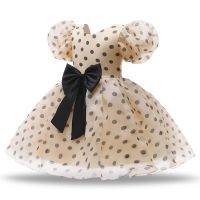 Puff Sleeve Princess Party Dress for Girls Birthday Wedding Carnival Costume Bow Polka Dot Tutu Summer Children Dresses 3 8 Year