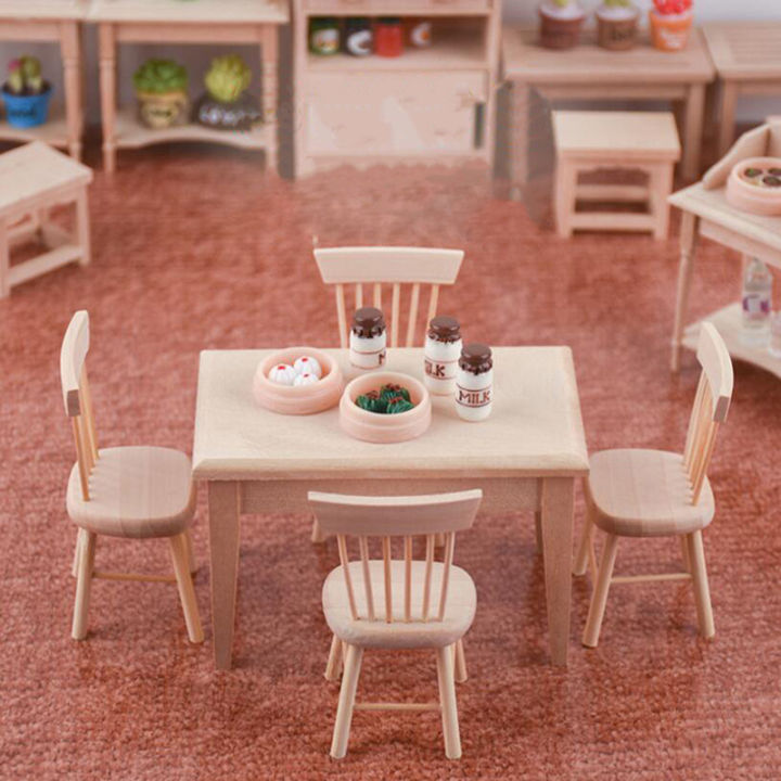ทับหลัง-ของเล่นจำลองเก้าอี้โต๊ะไม้รับประทานอาหาร12เฟอร์นิเจอร์บ้านตุ๊กตาขนาดเล็ก
