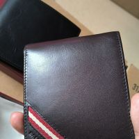 ?[100  Original] ? Bally Classic Mens Wallet Mens Brown Oil Wax Leather Wallet Black Red and White Striped Short Wallet Mens