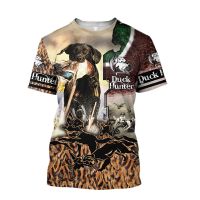 Summer new 3D printing mens and womens hunting dog T-shirts short sleeve Crewneck shirt