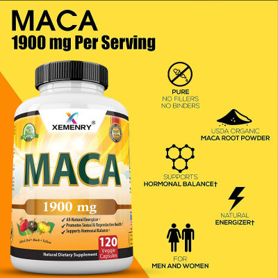 ของแท้!!! XEMENRY - ราก Maca อินทรีย์ดำ, แดง, เหลือง 1900 มก. ต่อการให้บริการ - 60/120 แคปซูลมังสวิรัติราก Maca เปรู ราคาถูก / ส่ง