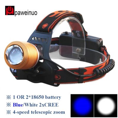 Zoomable Led Headlight LED Headlamp 2x Cree q5 LED Bulbs White and Blue fishing light Rechargeable Lantern 18650 Head Lamp light