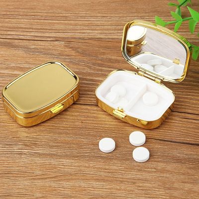 ✒✾ 2 Grid Moistureproof Folding Medicine Holder Pill Storage Box Metal Rectangle Waterproof Sterile Package Box