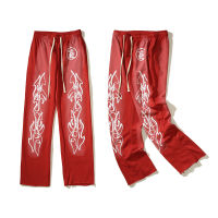 Hellstar Studio Red Flare pants y2k วินเทจทำเก่าโคลนย้อมกีฬากางเกงลำลองกางเกงขายาวกางเกงขาบานสำหรับผู้ชาย