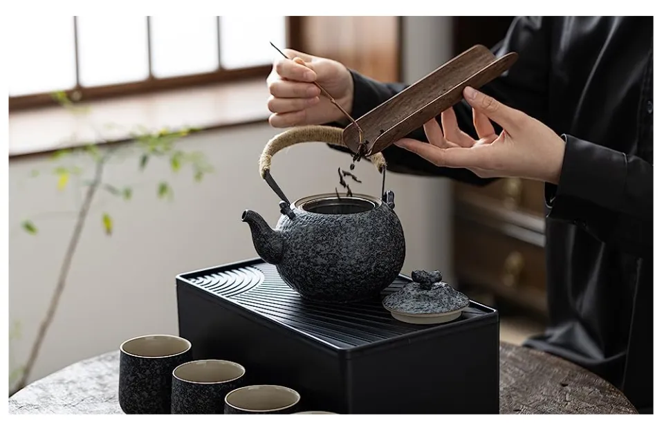 TEANAGOO Portable Japanese Tea Set, Charcoal Grey Travel Porcelain