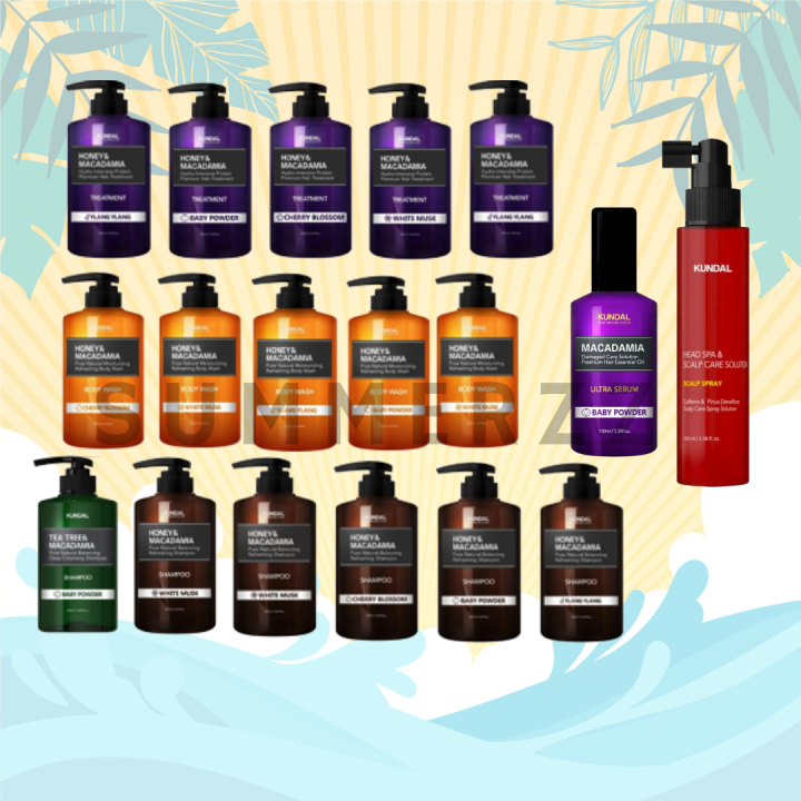 Kundal Tea Tree Honey Body Wash Shampoo Treatment Baby Powder Honey Cherry Blossom Pink