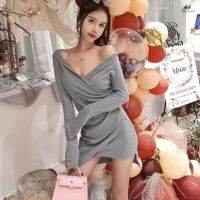 ┇ Women V-neck Irregular Long-sleeved Hooded Mini Dress