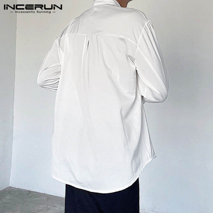 แขนยาวสำหรับผู้ชาย-incerun-เสื้อเรียบง่ายสบายๆเสื้อปก-สไตล์เกาหลี