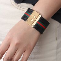 [COD] and simple buckle bracelet cross-border hot selling pu leather splicing camouflage stripe for women