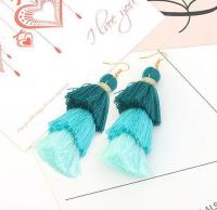 [COD] European and fashion all-match bohemian style three-color tassel exaggerated temperament earrings