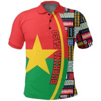 Burkina Faso Flag &amp; Coat of Arms Customized Polo Shirts Summer Casual Streetwear Mens Fashion Loose Jersey Plus Size Sportswear