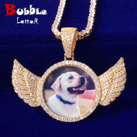 Solid Back Circle Wing Memory Picture Photo Pendant Necklace Micro Pave Charm Mens Hip Hop Rock Jewelry