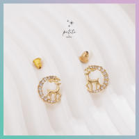 [petite by PRAKYRE] Myth Earring - ต่างหูรูปพระจันทร์เสี้ยวและกวาง ตกแต่งด้วยเพชร แบบสาวหวานช่างฝัน