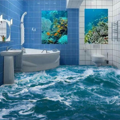 [hot]Custom 3D Floor Mural Wallpaper Sea Water Wave Bathroom 3D Floor Mural PVC Waterproof Self-adhesive Vinyl Wallpaper Home Decor
