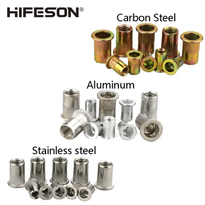 HIFESON 10pcs Flat Head Rivet Nuts Stainless Steel Aluminum Carbon Steel Hollow Screws Insert Rivnut For M3 M4 M5 M6 M8 M10