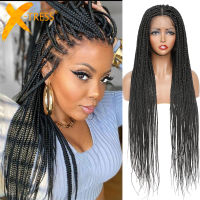 32 "เต็มลูกไม้ด้านหน้ากล่องถักวิกผมสังเคราะห์ Knotless Cornrow ids ลูกไม้สีดำหน้าผากวิกผมกับทารกผมสำหรับผู้หญิง X-TRESS