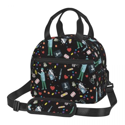 ☸▤◐ Portable Insulated Thermal Food Picnic Lunch Bag With Should Strap Box Tote Nurse Print Food Fresh Cooler Pouch Women Children