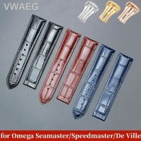 สายนาฬิกาหนังแท้ ₪ ของแท้สำหรับ Omega Seamaster Speedmaster 300 DeVille Calfskin สายแบบพับ19Mm 20Mm 21Mm