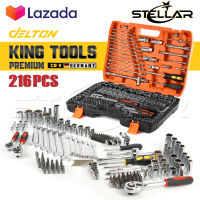 DELTON King Tools เครื่องมือช่าง ประแจ ชุดบล็อก 216 ชิ้น (ชุดใหญ่) ขนาด 1/4 นิ้ว 3/8 นิ้ว 1/2 นิ้ว ชุดเครื่องมือ ชุดประแจ ลูกบล็อก บล็อก ไขควง KING TOOLS SERIES ผลิตจากเหล็ก CR-V แท้ รุ่น WKT-216PCS