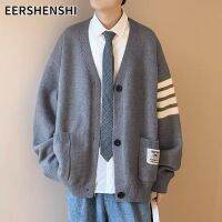 EERSHENSHI เสื้อสเวตเตอร์คอวีสำหรับผู้ชาย เสื้อแจ็กเก็ตกันหนาวแบบเรียบง่ายเสื้อคาร์ดิแกนแบบถักให้ความอบอุ่นมีกระดุม