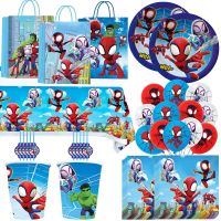 ₪ Spidey And His Amazing Friends Party Decoration Spiderman Birthday Theme Disposable Tableware Paper Plates Balloons Baby Shower