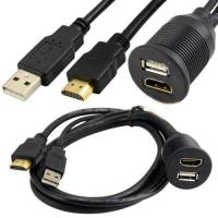 Car Boat Dash Flush Mount USB A Male to A Female HDMI A Male to Female Extension Cable