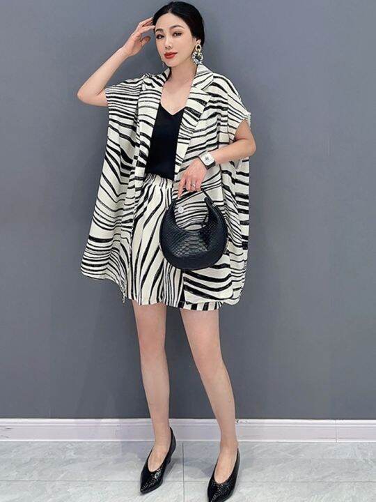 xitao-short-sets-casual-loose-stripes-two-pieces-sets