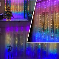 1.5X2M Rainbow Curtain Lights LED String Garland Fairy Icicle Decorative Lights for Christmas Party Bedroom Wall Wedding Decor