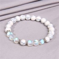 Moonstone Stone Beads Bracelets for Women White Howlite Agates Bracelet Shiny Prayer Healing Couple Bangles Female Jewelry Gifts