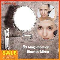 8 Inch Stainless Steel 5X Magnification Mirror Wall Mounted Bathroom Makeup Mirror 5X Enlarged Folding Dual Sided Shaver Mirror