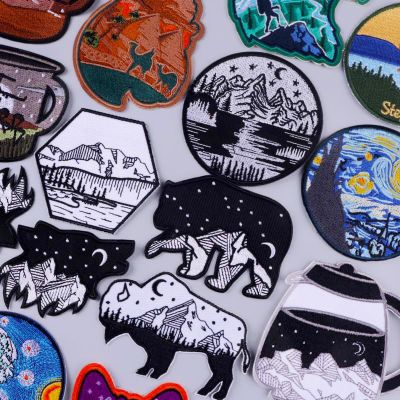 【YF】﹍☸  Adventure Stripes Animals Patches Mountain Clothing Van Gogh Stickers Embroidery