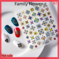 Family Flower Flash Sale 1แผ่น Retro NAIL foils Transfer สติ๊กเกอร์สติ๊กเกอร์โบฮีเมียดอกไม้ชาติพันธุ์เล็บศิลปะ