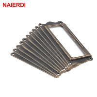 10pcs NAIERDI Antique Brass Handle 64*32mm Label Pull Frame Name Card Holder Cabinet Drawer Box Case Knob For Furniture Hardware Door Hardware Locks