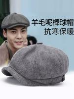 original High-end woolen octagonal hat autumn and winter British retro beret plus size mens newsboy hat warm and handsome hat for men