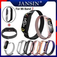 สาย Mi band 7 สายรัดสแตนเลสของ โลหะสายแม่เหล็กพร้อมเคสฟิล์มกันรอยหน้าจอ สำหรับ xiaomi mi band 7 สร้อยข้อมือสายรัดข้ Miband 7 สายนาฬิกา เคส