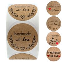 100-500pcs 1inch Vintage Kraft Paper Handmade With Love Stickers for Package Thank You Stationery Adhesive Labels Baking Seals Stickers Labels