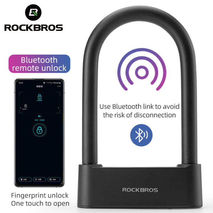 ROCKBROS Smart Fingerprint Lock Anti Theft Bike Lock USB Rechargeable Portable U Lock Motorcycle