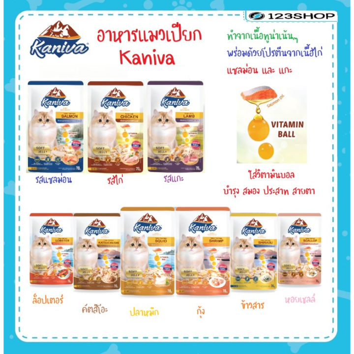 ยกโหล-12-ซอง-kaniva-อาหารเปียกคานิว่า-เหมาะสำหรับลูกแมวและแมวโต-ขนาด-70-กรัม