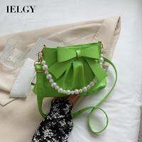 IELGY Contrasting Color Bowknot Pearl Chain กระเป๋าสะพายข้างแบบพกพาสไตล์เกาหลีสไตล์ตะวันตก