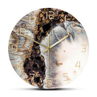 Marble Glitter Magic Fashion Rich Texture Print Wall Clock Coral Colors With Golden Powder Minimalist Nordic Luxury Wall Clock