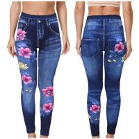 【VV】 New In Leggings Waist Denim Print Stretch Women  39;s Leggins Deportivos Para Mujer