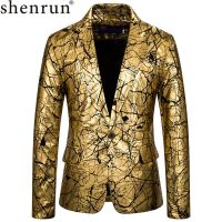 ZZOOI Shenrun Men Winter Blazers Jacket Hot Stamping Casual Blazer Groom Suit Jackets Party Prom Singer Host Gold Silver Stage Costume