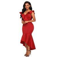 （HOT） 2020wish AliExpress ebay hot style v-neck ruffled bandage dress prom