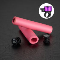 1คู่ซิลิโคนขี่จักรยานจักรยาน Grips กลางแจ้ง MTB Mountain Bike Handlebar Grips Anti-Slip สีชมพู Bell Ring