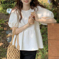 (จัดส่งฟรี)Fancystyle VONDA เสื้อคอกลมแขนเสื้อเป็นชั้นๆแฟชั่นของผู้หญิงหวานสบายๆเสื้อสวมหัวทรงเอไลน์